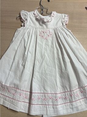 White Baby Dress with Pink Embroidery